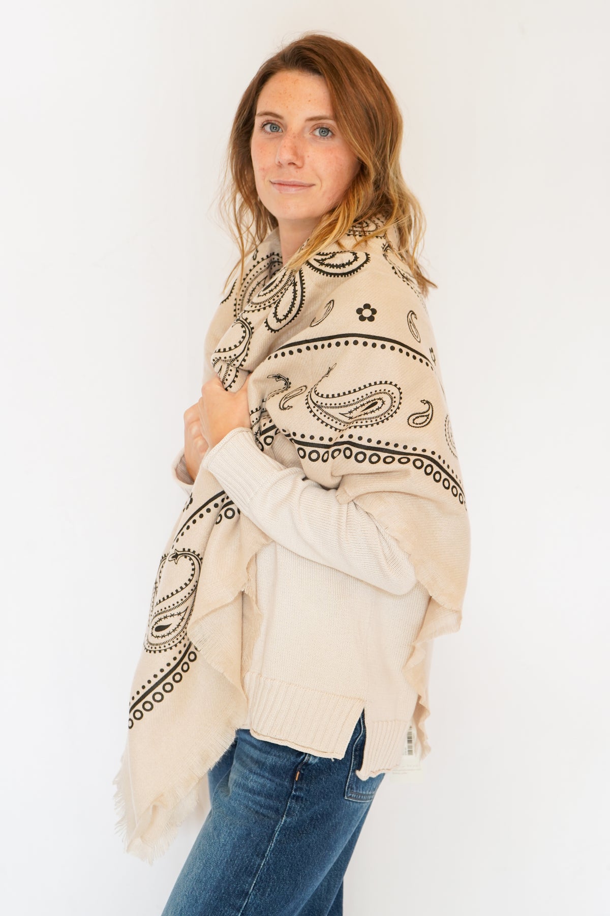 Paisley Bandana Square Scarf in Taupe