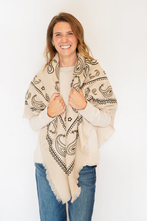 Paisley Bandana Square Scarf in Taupe