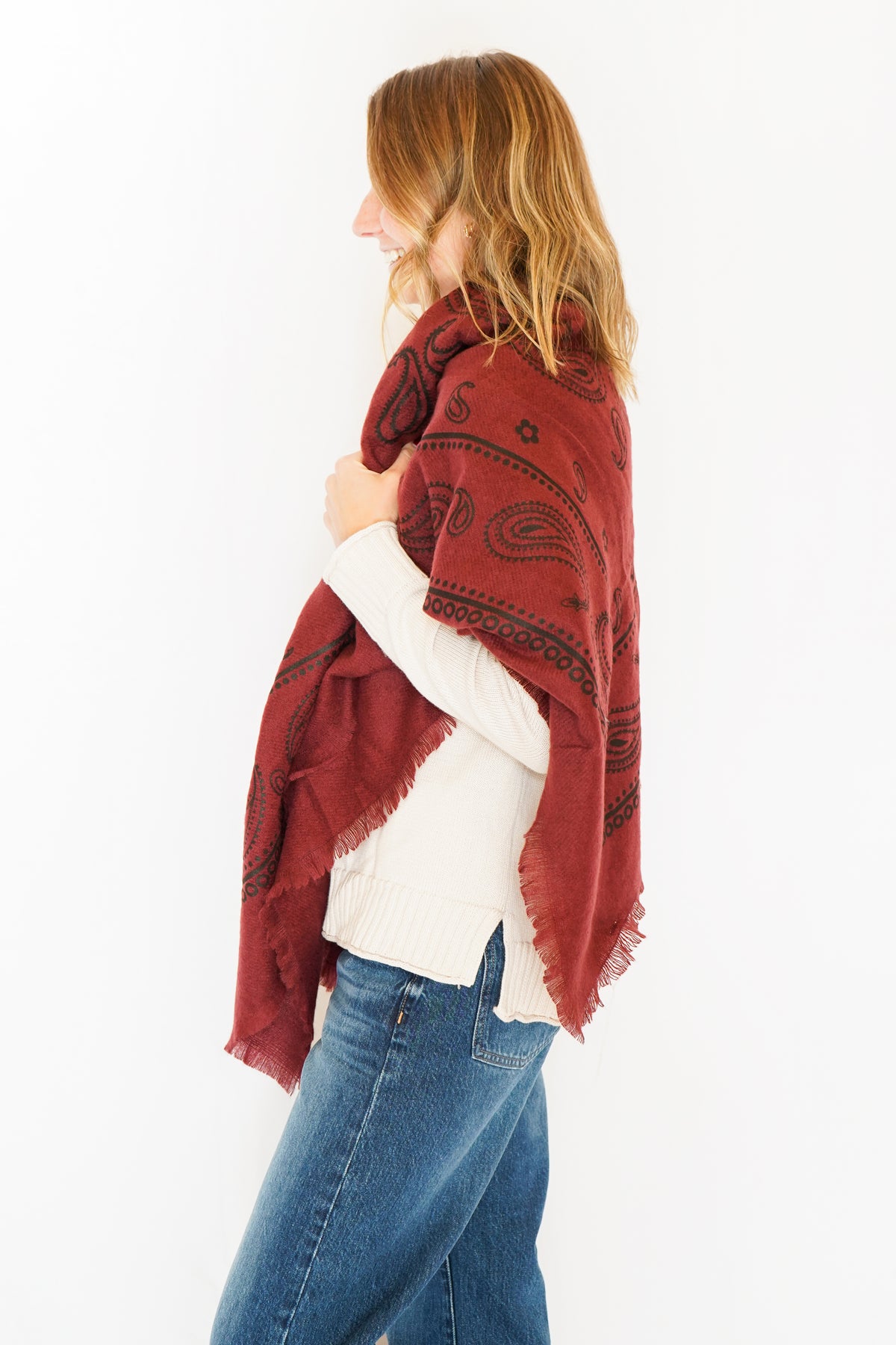 Paisley Bandana Square Scarf in Bordeaux
