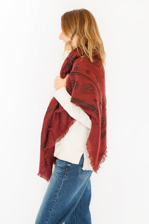Paisley Bandana Square Scarf in Bordeaux