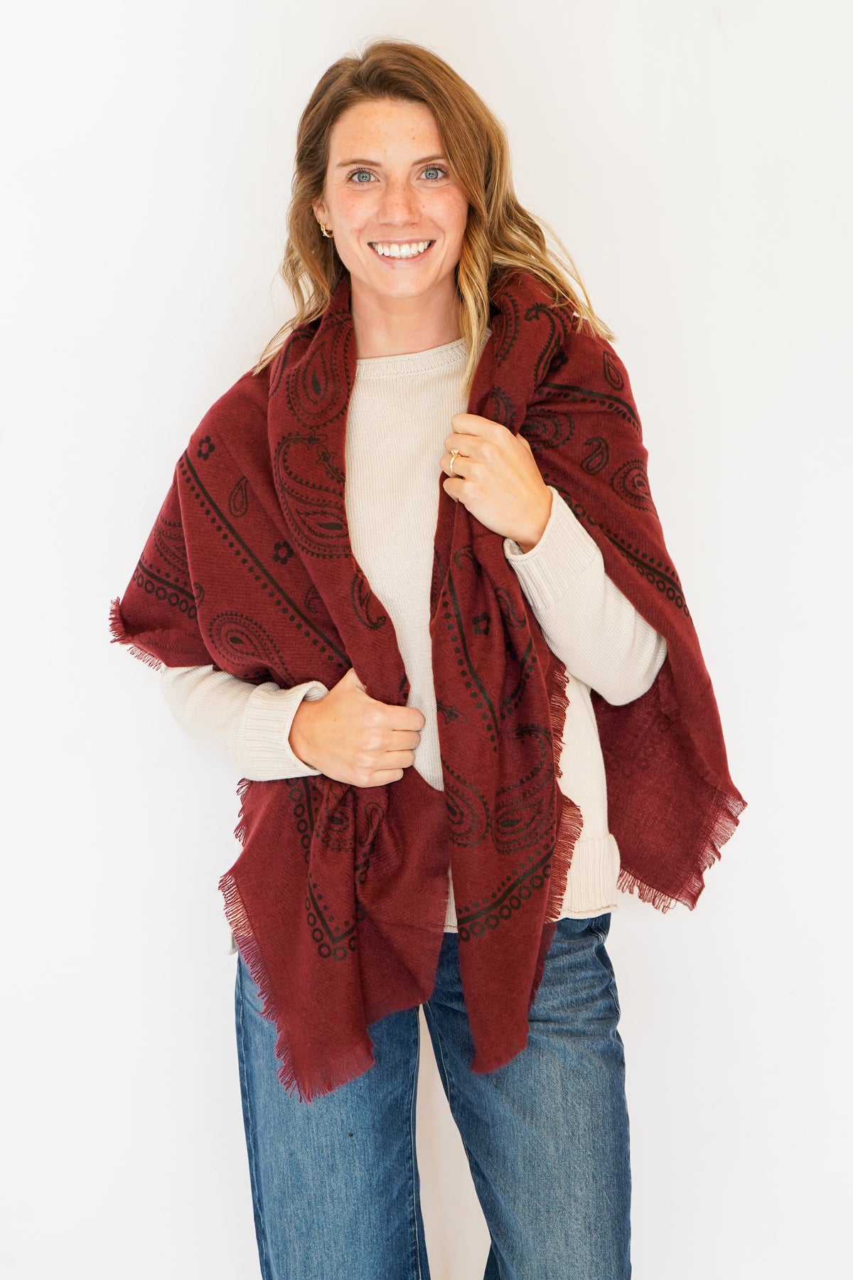 Paisley Bandana Square Scarf in Bordeaux