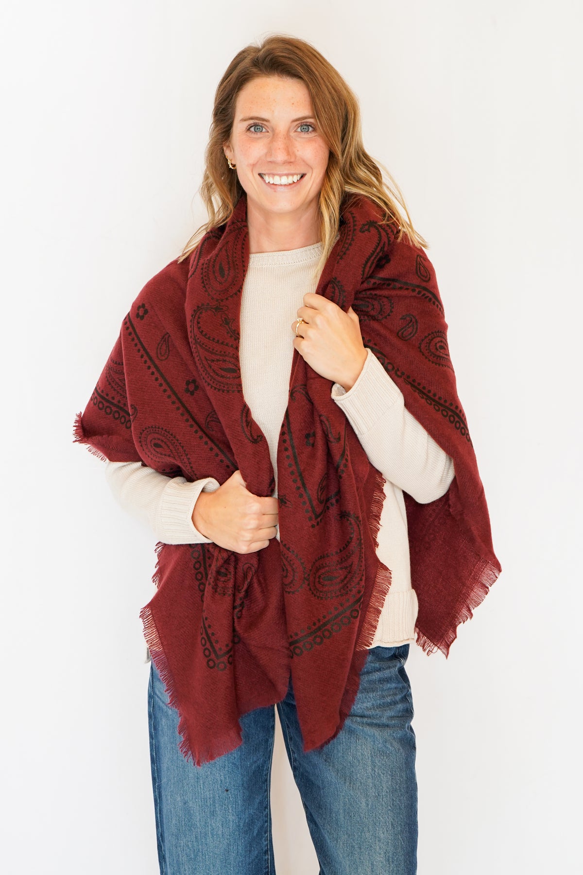 Paisley Bandana Square Scarf in Bordeaux