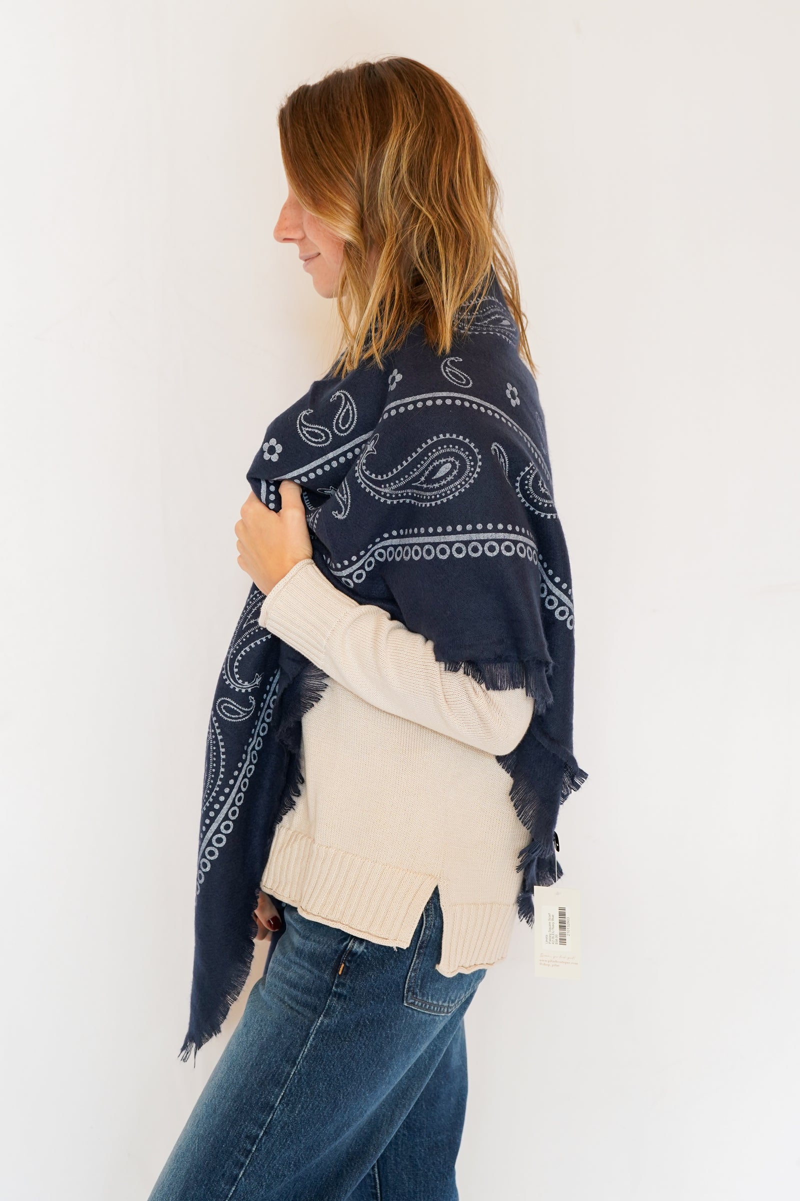 Paisley Bandana Square Scarf In Navy