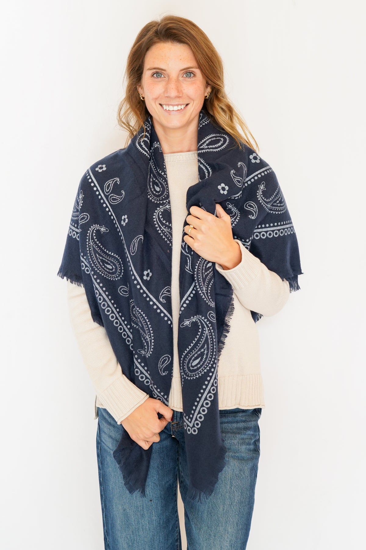 Paisley Bandana Square Scarf In Navy