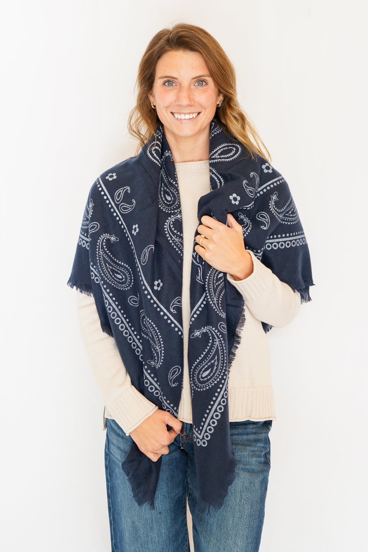 Paisley Bandana Square Scarf In Navy
