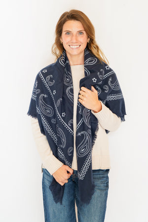 Paisley Bandana Square Scarf In Navy