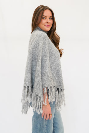 Montana Fringe Poncho in Grey