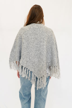 Montana Fringe Poncho in Grey