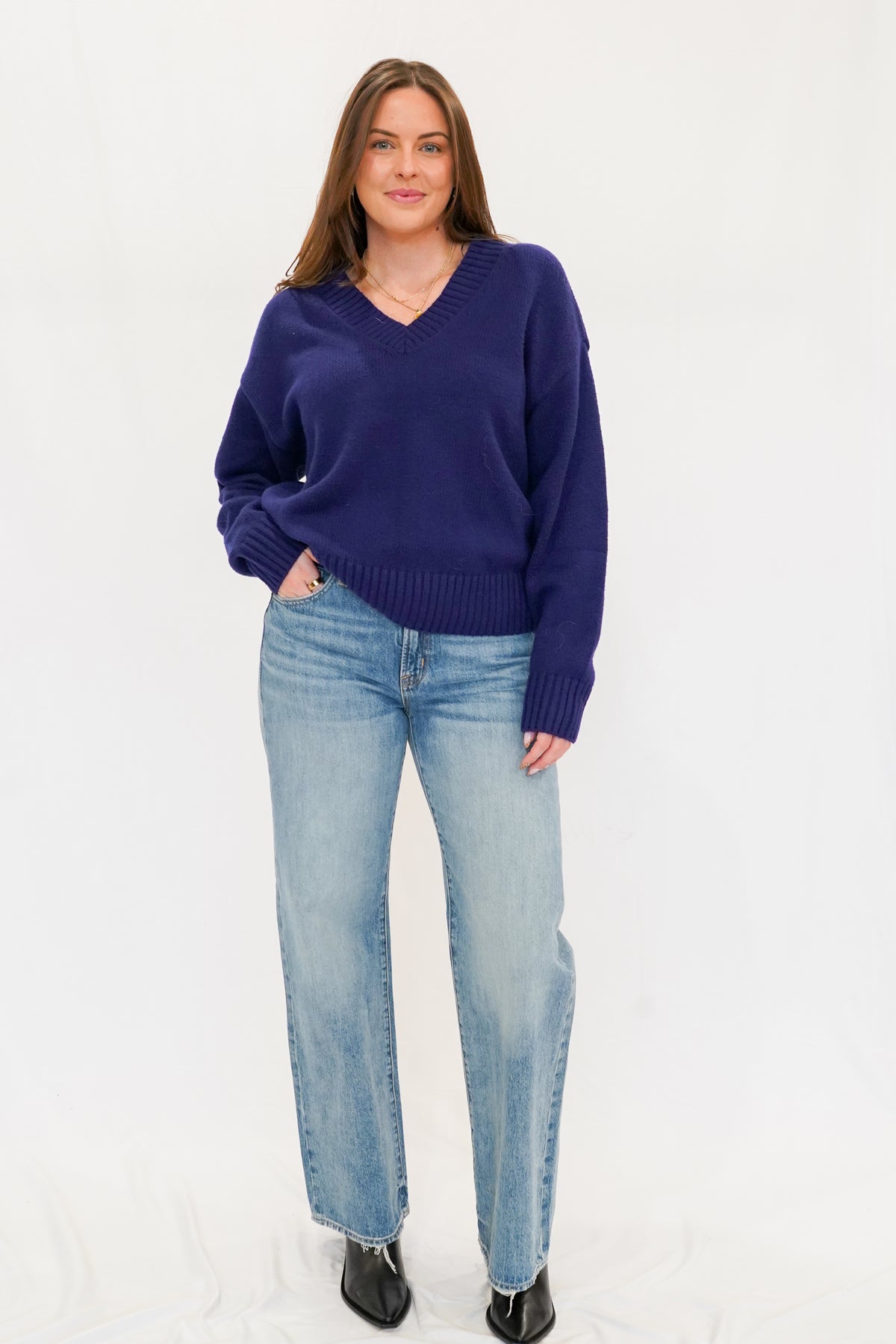 Z Supply Cloud Spun V-Neck Sweater in Oxford Blue