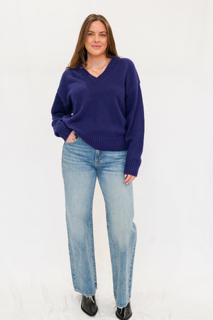 Z Supply Cloud Spun V-Neck Sweater in Oxford Blue