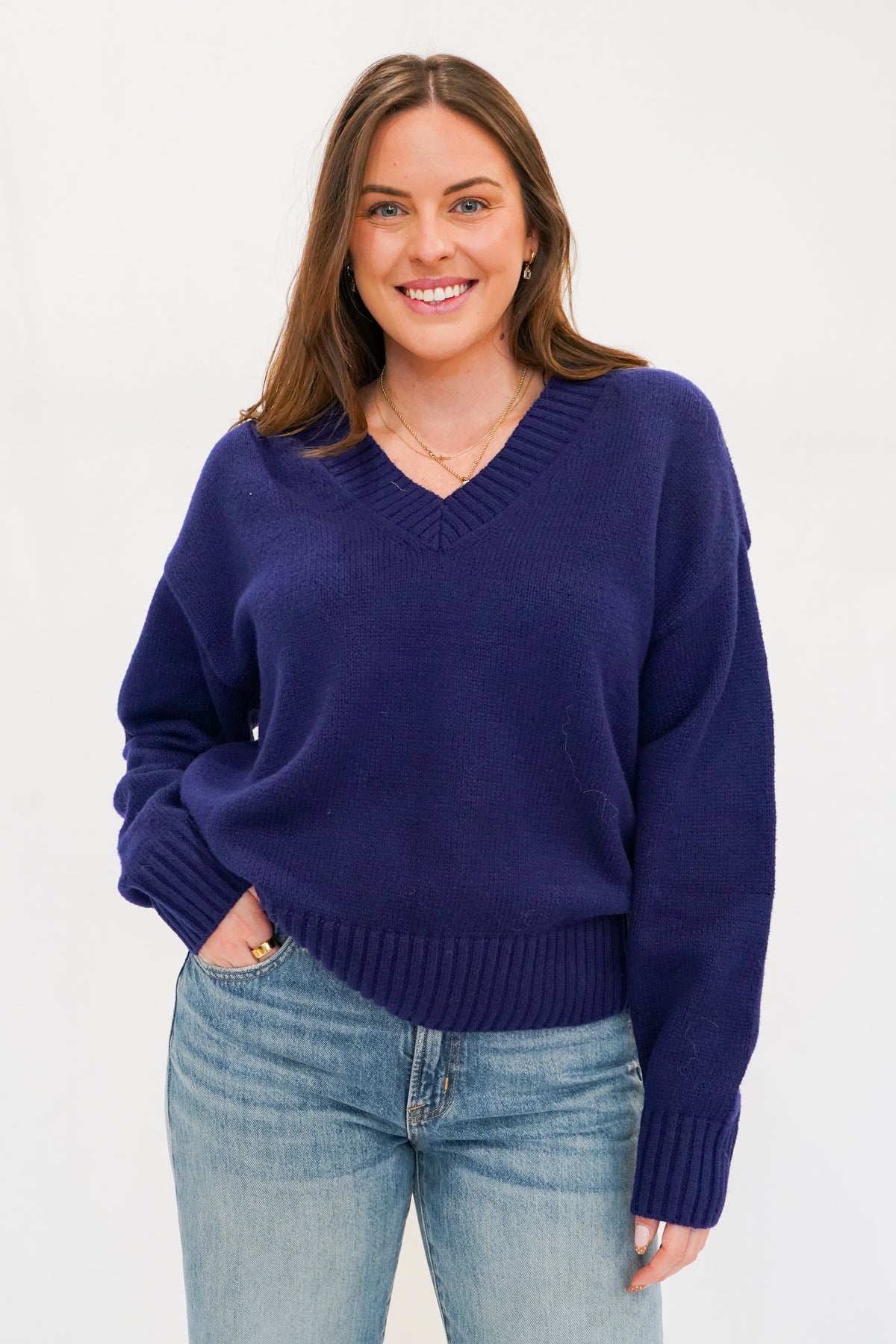 Z Supply Cloud Spun V-Neck Sweater in Oxford Blue