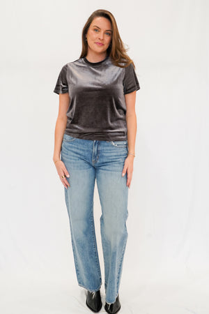 Meesha Velvet Tee Washed Grey
