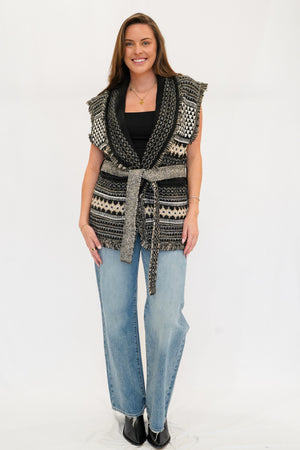 Jackson Printed Belted Sweater in Black