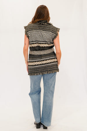 Jackson Printed Belted Sweater in Black
