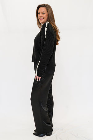 Jenna Stitched Sleeve Sweater in Black