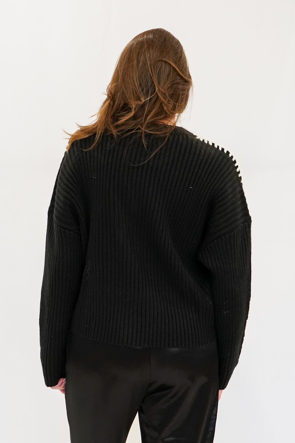 Jenna Stitched Sleeve Sweater in Black