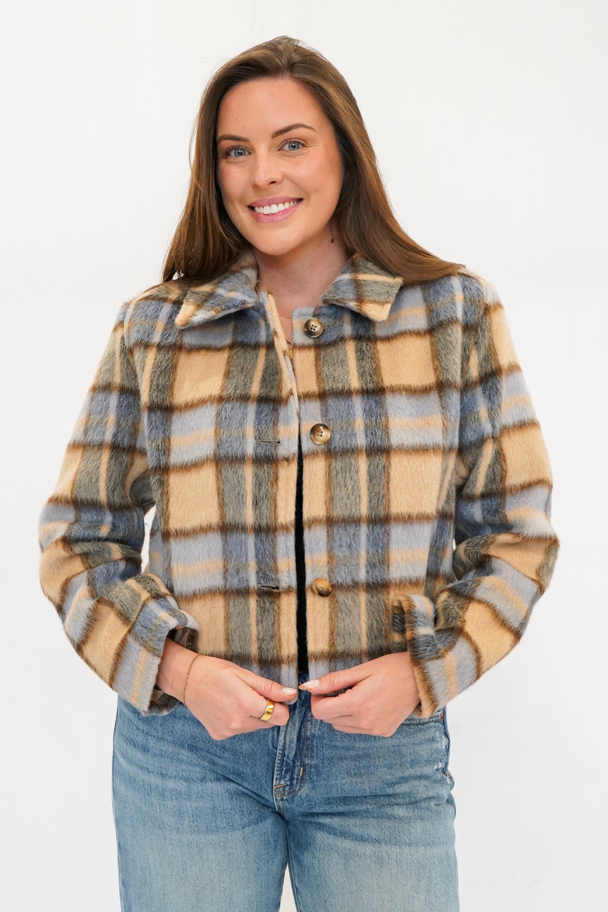 Z Supply Petra Plaid Shrunken Jacket in Light Toffee