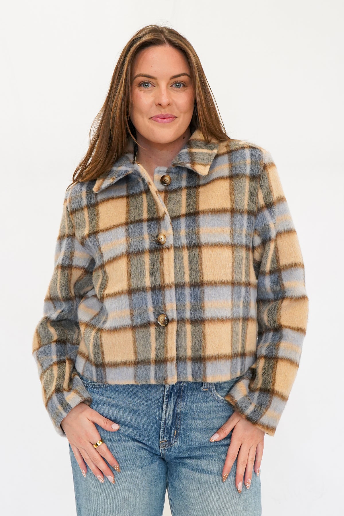 Z Supply Petra Plaid Shrunken Jacket in Light Toffee