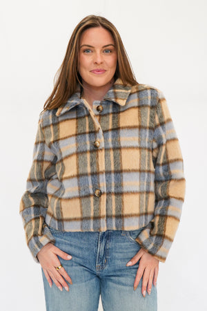 Z Supply Petra Plaid Shrunken Jacket in Light Toffee