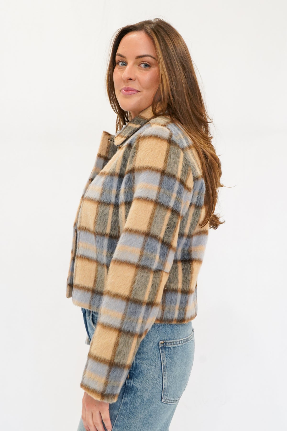 Z Supply Petra Plaid Shrunken Jacket in Light Toffee