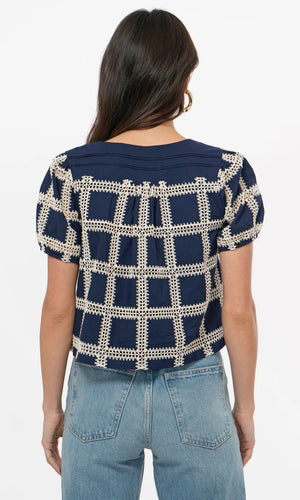 Greylin Henney Grid Crochet  Navy Top