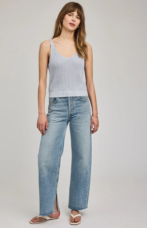 Lizze Scoop V-neck Knit Tank in Chambray