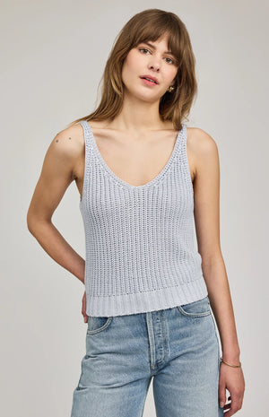 Lizze Scoop V-neck Knit Tank in Chambray