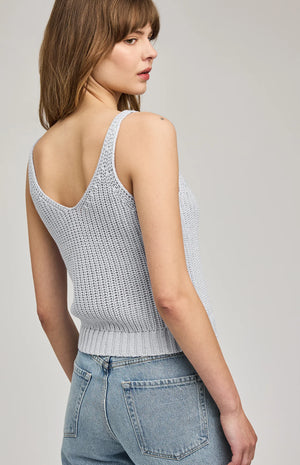 Lizze Scoop V-neck Knit Tank in Chambray