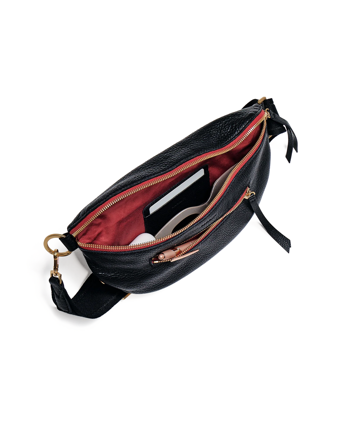 Charles Mediumv Crossbody  Black/Brushed Gold Red Zip