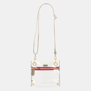 Hammitt Tony Clear Pew Brushed Gold Red Zip