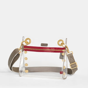Hammitt Tony Clear Pew Brushed Gold Red Zip