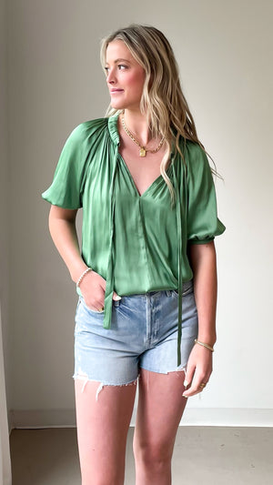 Founded Green Tie Neck Blouse