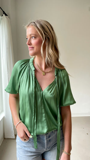 Founded Green Tie Neck Blouse