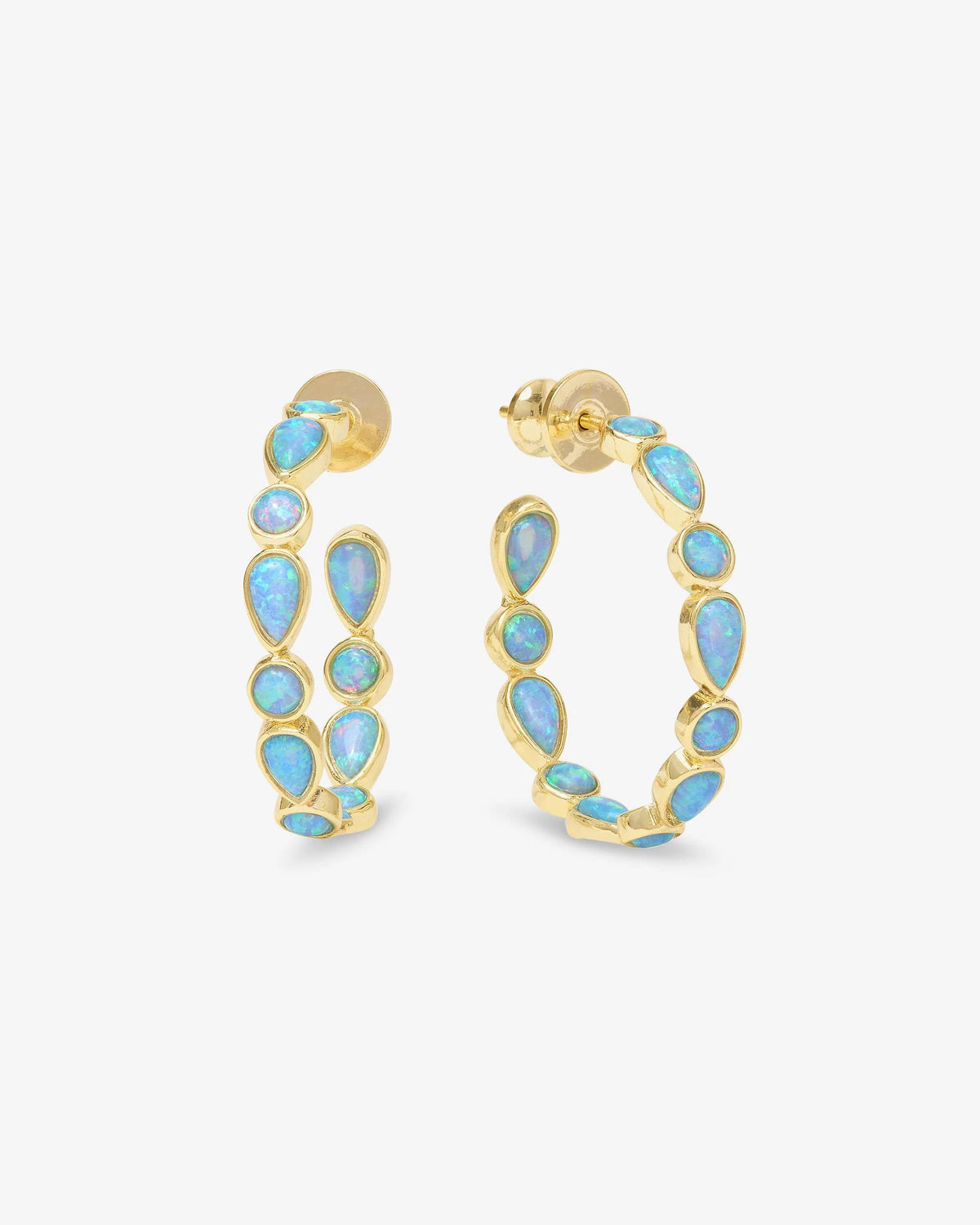 Melinda Maria Isla Hoops 1&#39; in Gold Blue Opal