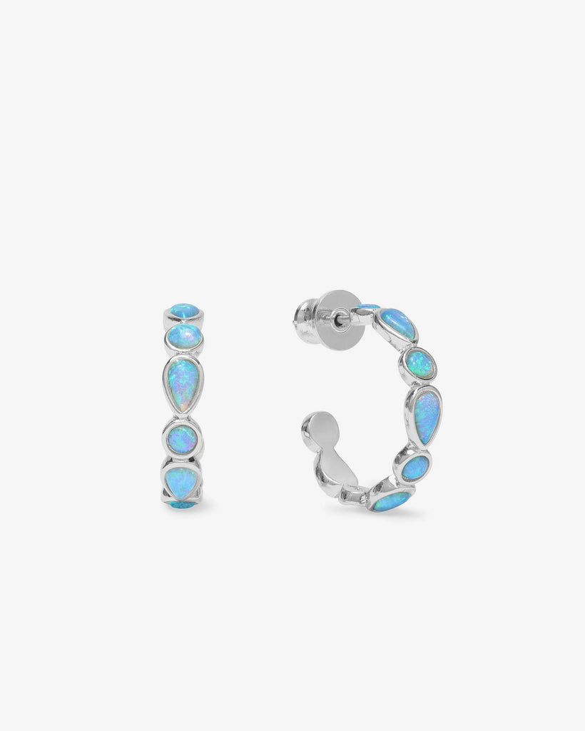 Melinda Maria Isla Hoops in Silver Blue Opal Pilar Boutique