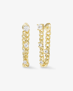 Julian Triple Diamond Soft Chain Hoops in Gold White