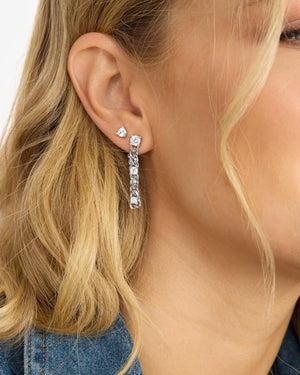 Melinda Maria Julian Triple Diamond Soft Chain Hoops in Silver White