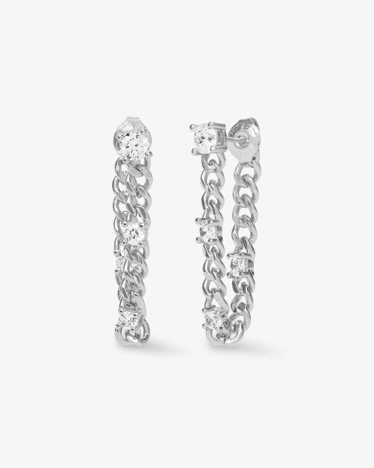 Melinda Maria Julian Triple Diamond Soft Chain Hoops in Silver White