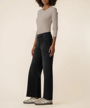 KUT Meg High Rise Wide Leg Front Pockets Raw Hem Jean in Politely