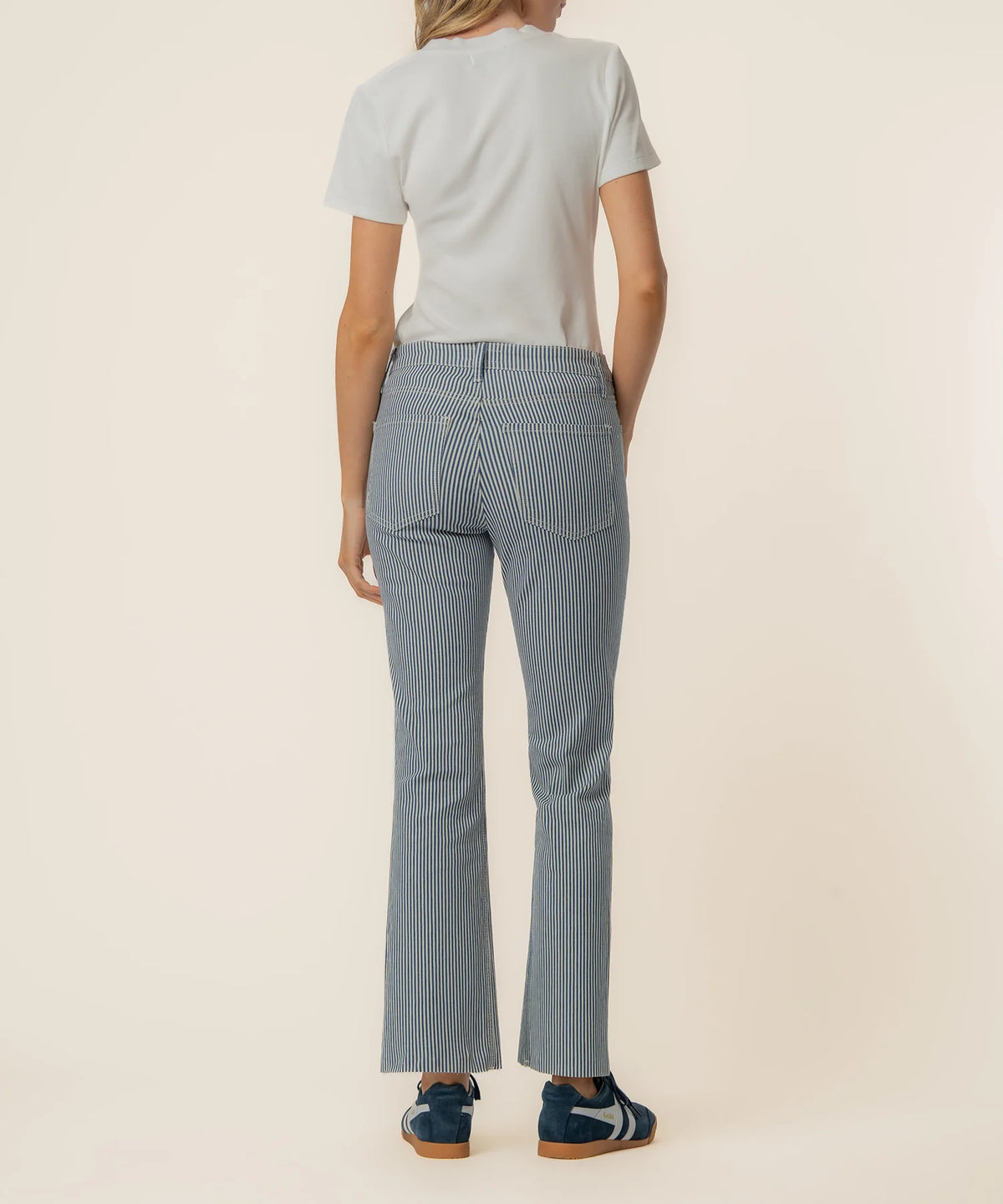 KUT Kelsey Twill Stripe High Rise Ankle Flare in Navy