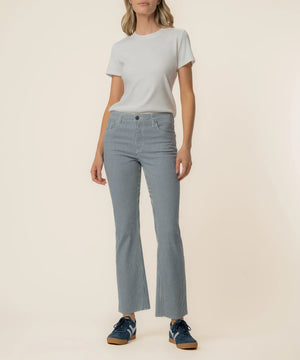 KUT Kelsey Twill Stripe High Rise Ankle Flare in Navy
