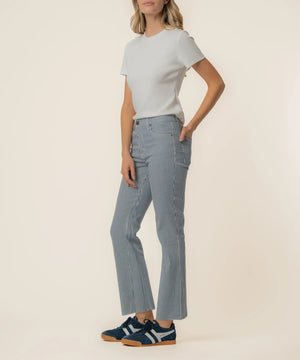 KUT Kelsey Twill Stripe High Rise Ankle Flare in Navy