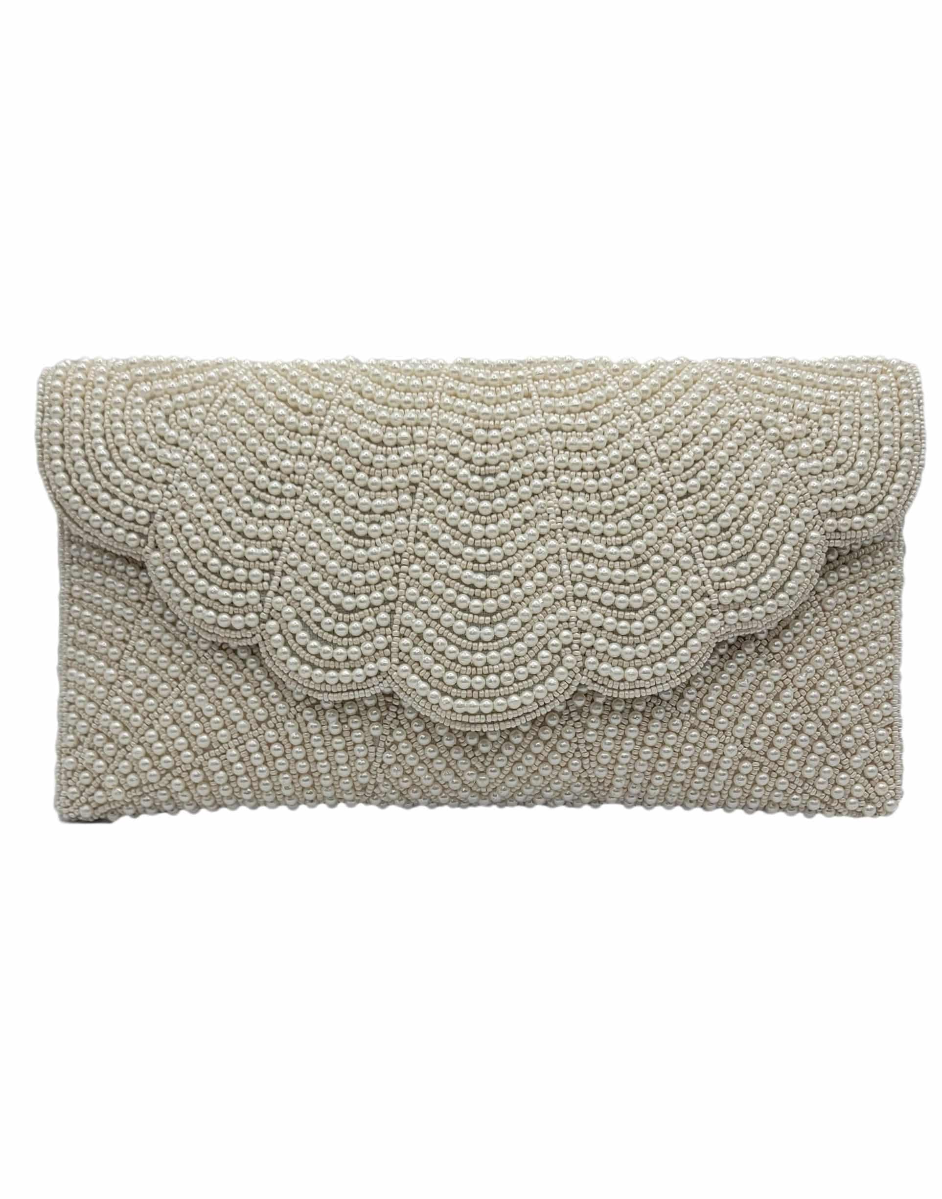 Scalloped Edge Pearl Beaded Clutch