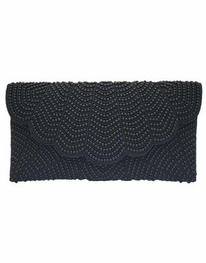 Scalloped Edge Pearl Beaded Clutch