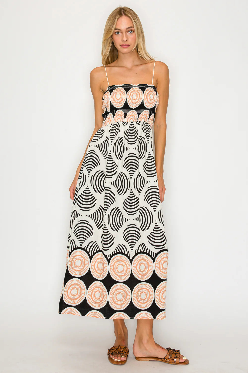 Santorini Smock Midi Dress in Midnight Shell