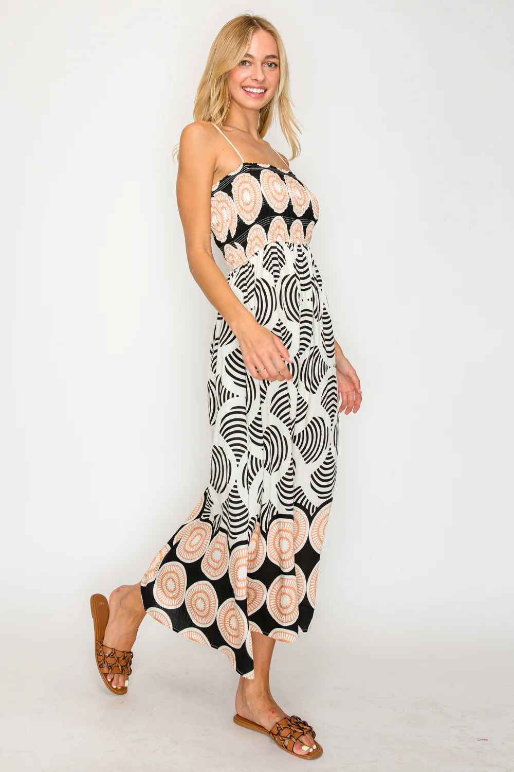 Santorini Smock Midi Dress in Midnight Shell