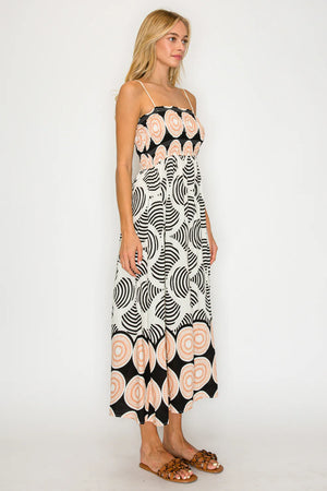 Santorini Smock Midi Dress in Midnight Shell