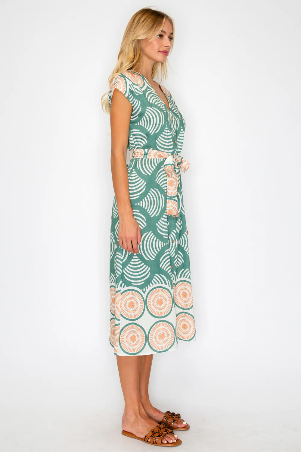 Santorini Button Down Dress in Olive Shell