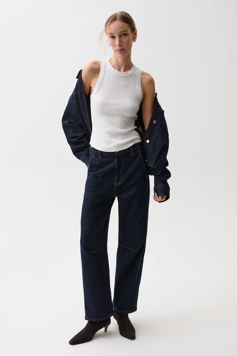 Pistola Beau Seamed Crescent Raw Hem Jean in Nightfall