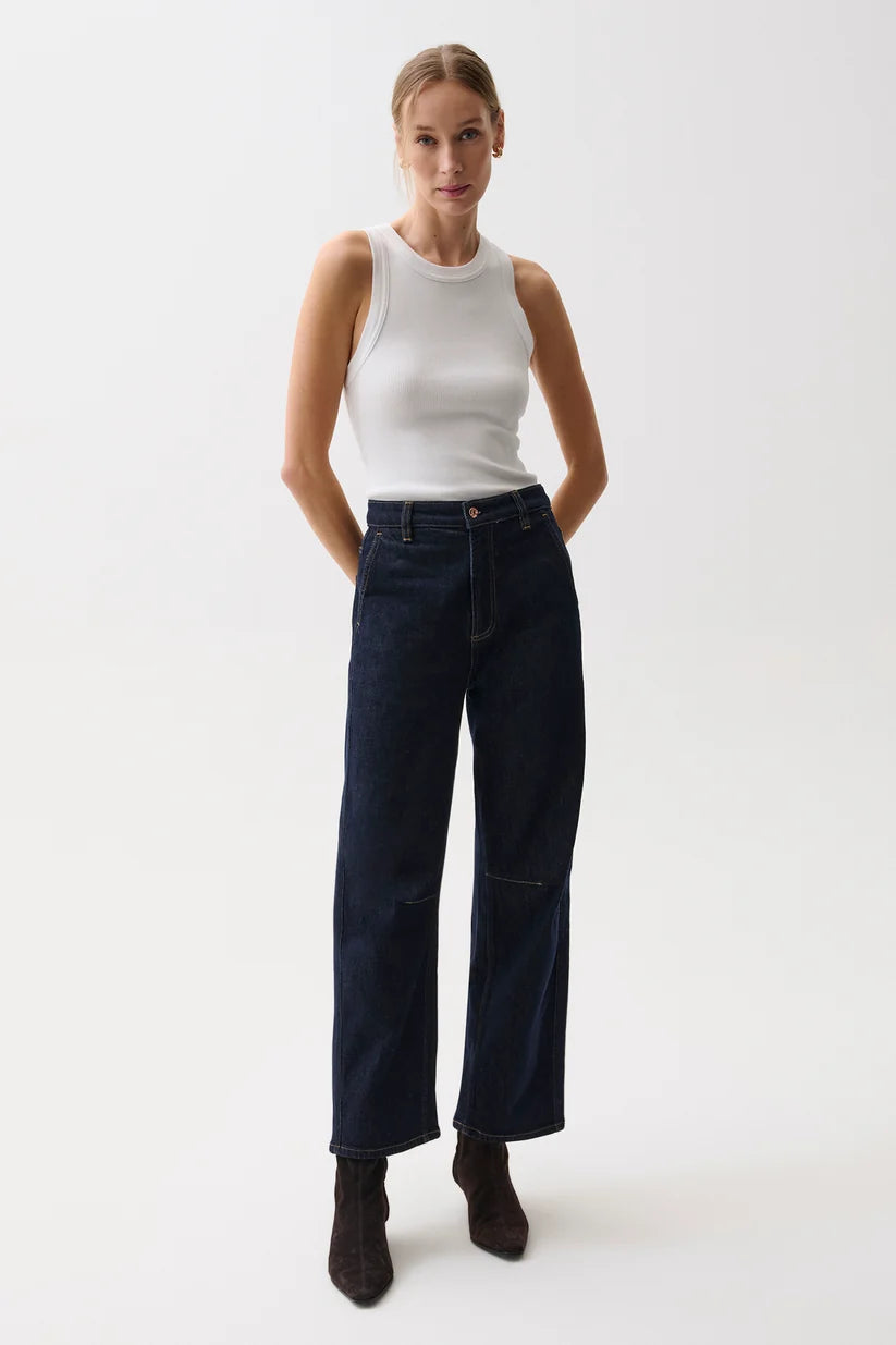 Pistola Beau Seamed Crescent Raw Hem Jean in Nightfall